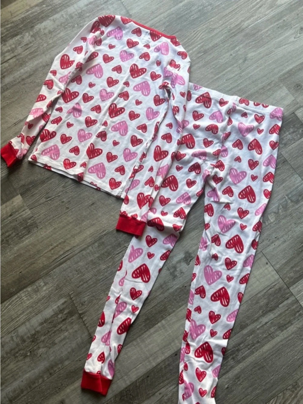 Place Kids Heart-Print Long Sleeve Pajama Set - White, Pink & Red